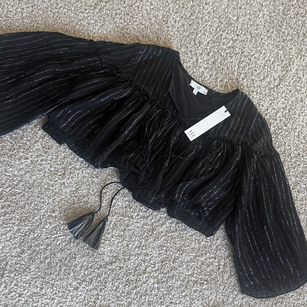 NWT NSR 2 Piece Black Maxi Dress with Silver Pin Stripes -Small - Picture 13 of 15